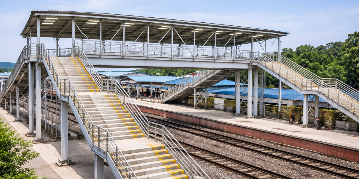 Foot over bridge at busy station