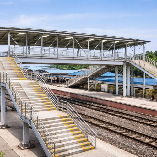 Foot over bridge at busy station